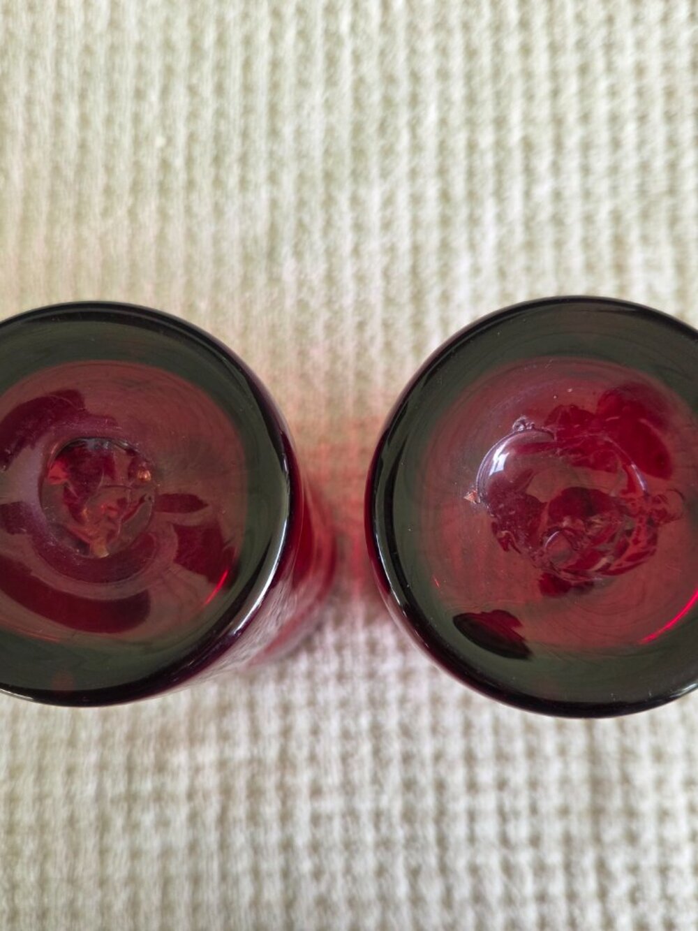Ruby Red Dimpled Pinched Blenko Glasses Tumblers x 2 6" Tall 1950's MCM - Picture 2 of 5